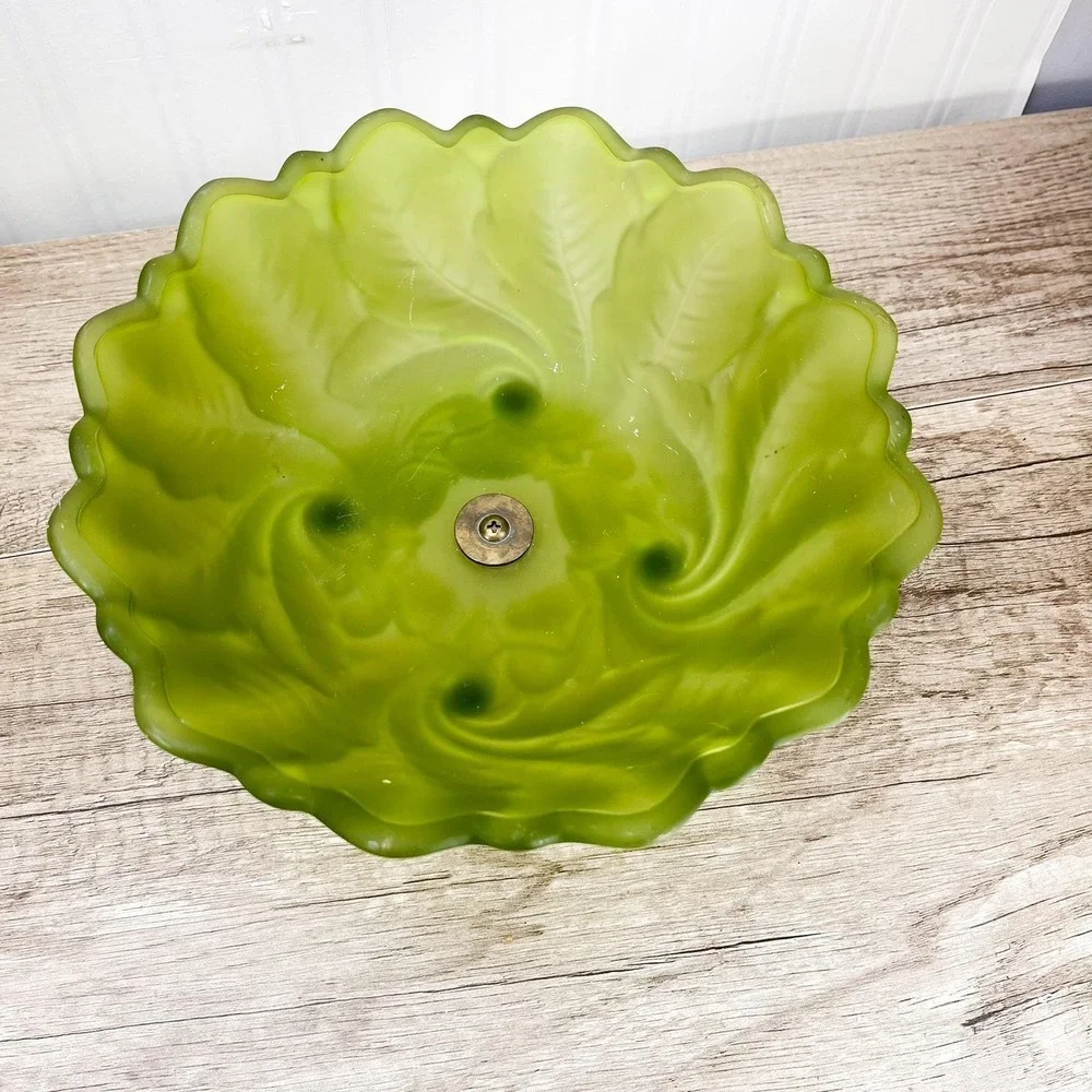 Vintage Frosted Green Glass Centerpiece Bowl:‎ Midcentury Modern Serving Platter